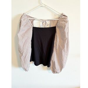 Anthropologie‎ Black Neutral Striped Mixed Media Top
